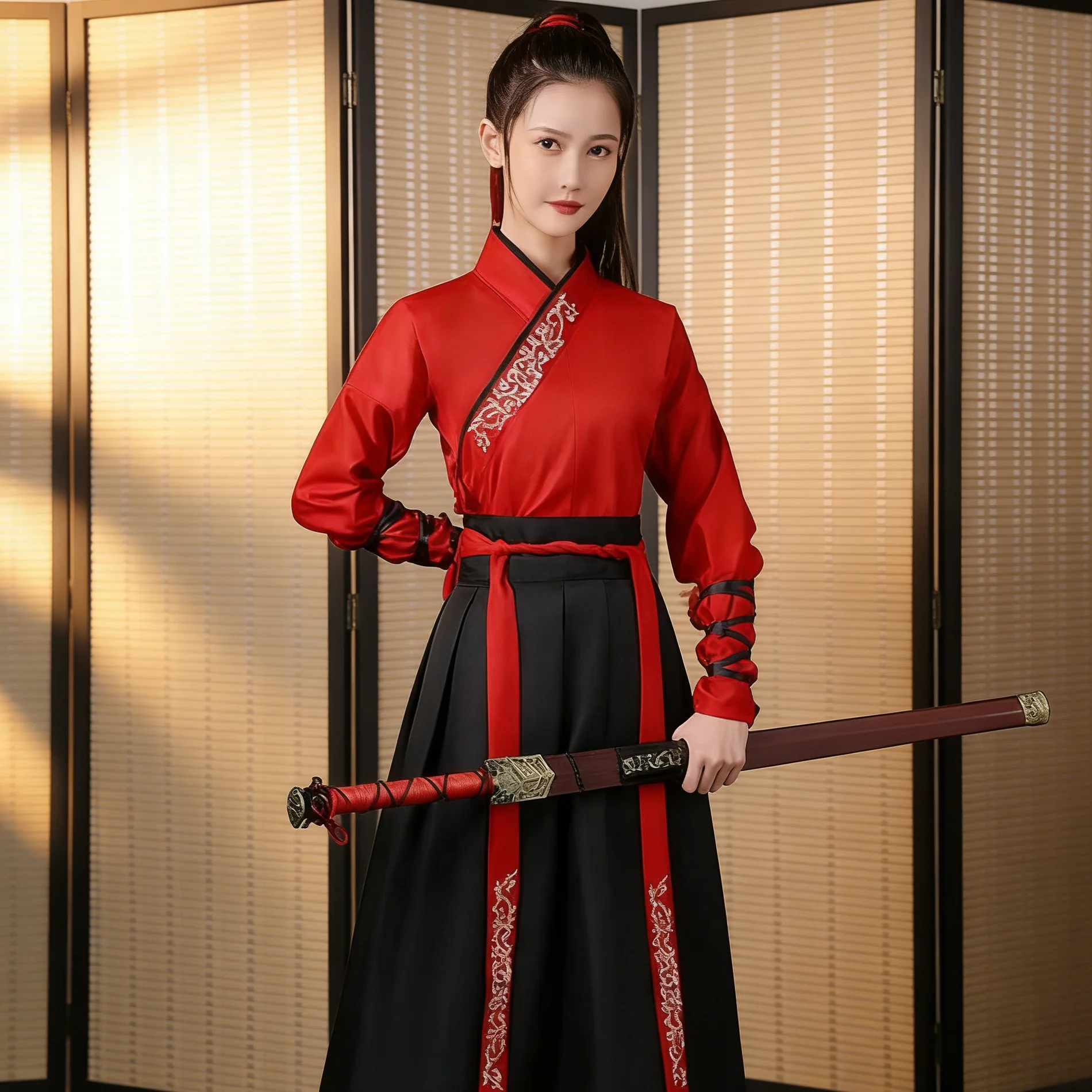 Chinese Traditional Martial Arts Costume 2-Piece Embroidered Cosplay Role Play Outfit