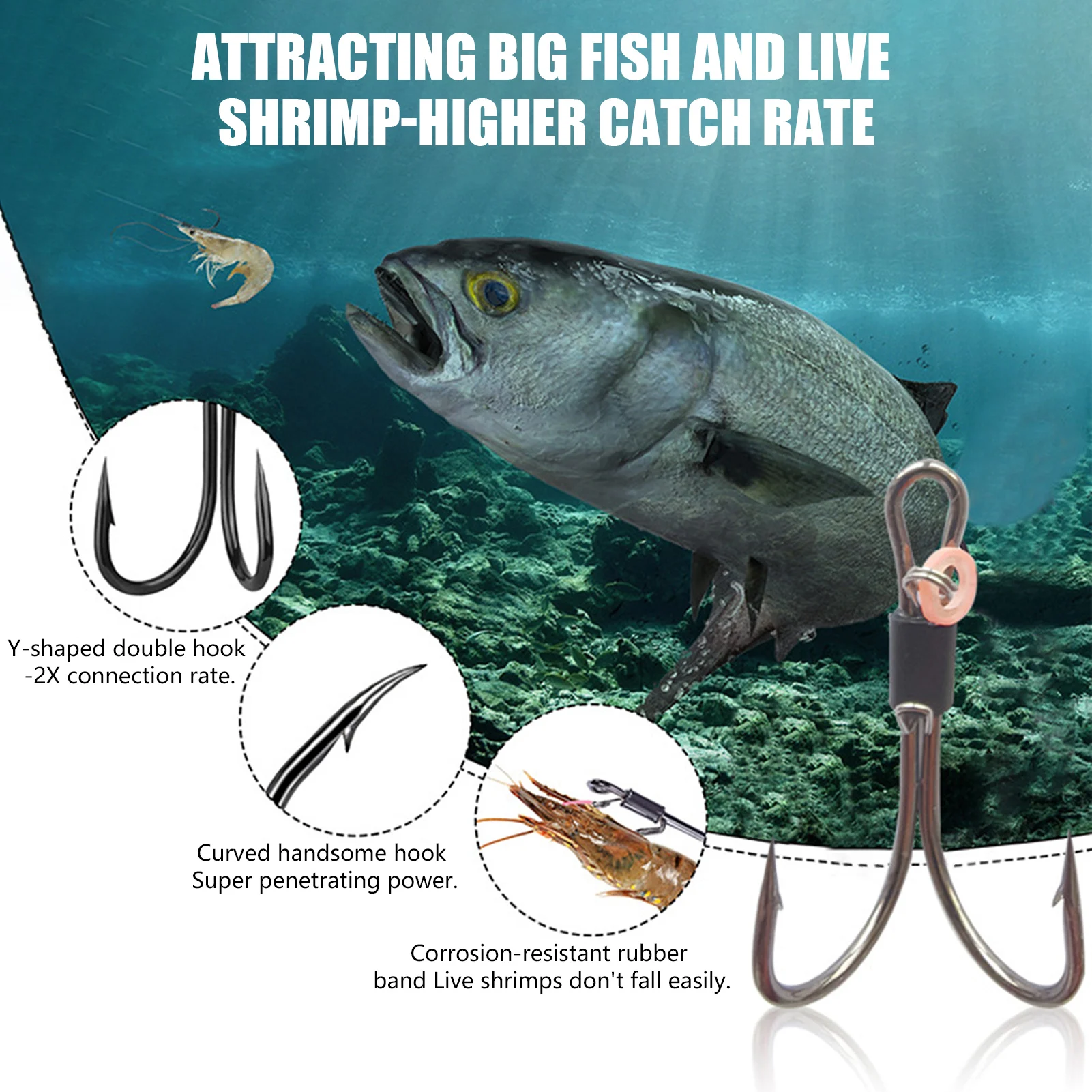 

5pcs Double Fishing Hooks 4# 4/0-2/0# Hard Stainless Steel Fishing Hook Set For Bream Bighead Sea Bass Outdoor Fishing Tackles