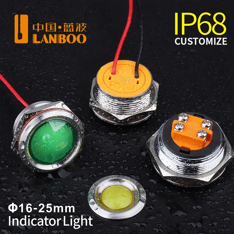 

LANBOO 16mm 19mm 22mm 25MM Metal indicator lamp red green blue yellow single LED with 12V 24V 220V