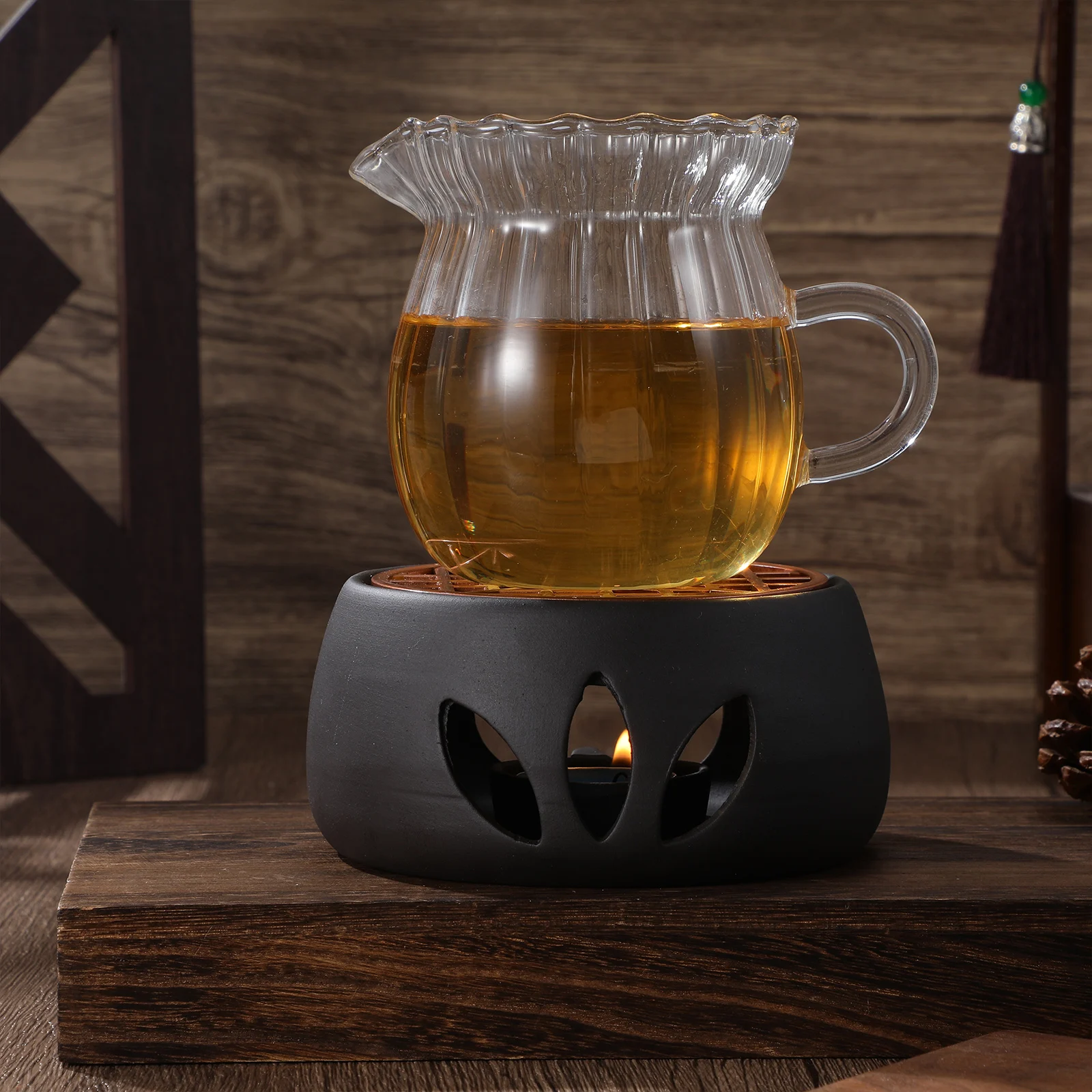 

1Set Japanese Style Ceramic Tea Warmer Hollow Teapot Heating Stove for Home Kitchen Office Ceramic Hollow Teapot Warmer