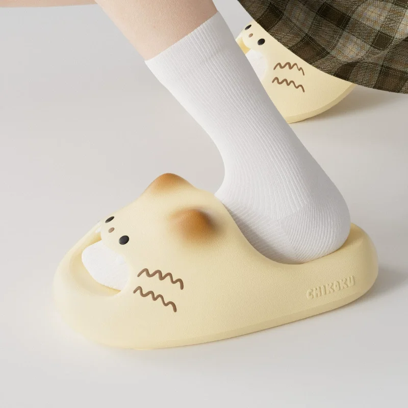 Забавные женские тапочки-мюли с открытым носком и принтом кошачьих лапок, мультяшные, из ЭВА, для дома, пляжа, ванной, плоские шлепанцы