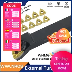1pc WWLNR1616H08 WWLNR2020K08 WWLNL3232P08 External Triangul Turning Tool Holder WNMG08 Carbide Inserts Lathe Cutting Tools Set