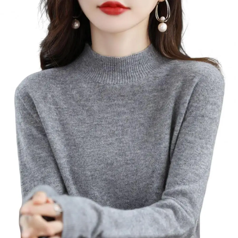 Women Knit Sweater Stretchy with Mid Collar Long Sleeves for Wear Knitted tops Pullover