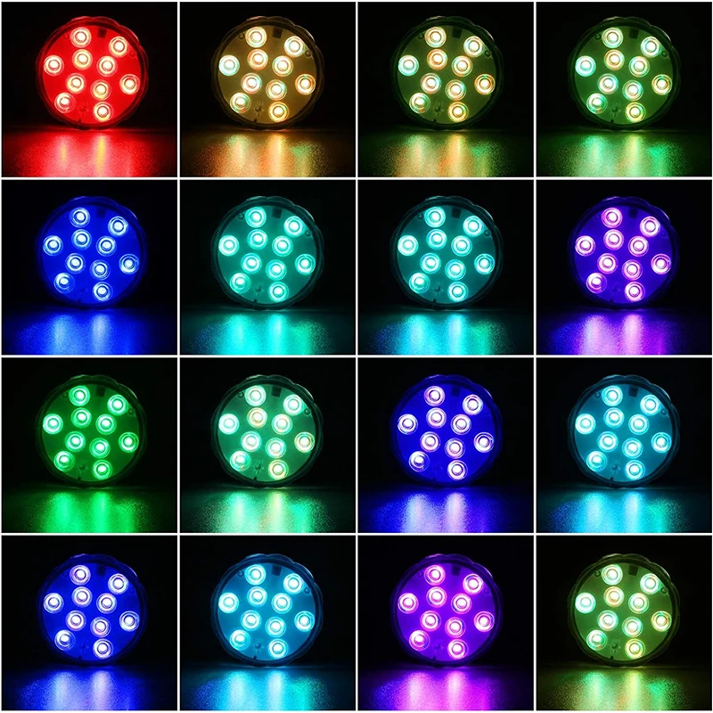 Lampu LED kolam renang 10LED Remote Control, lampu dekorasi vas akuarium, lampu LED dekorasi kolam renang kapal/mobil bawah air RGB Remote Control