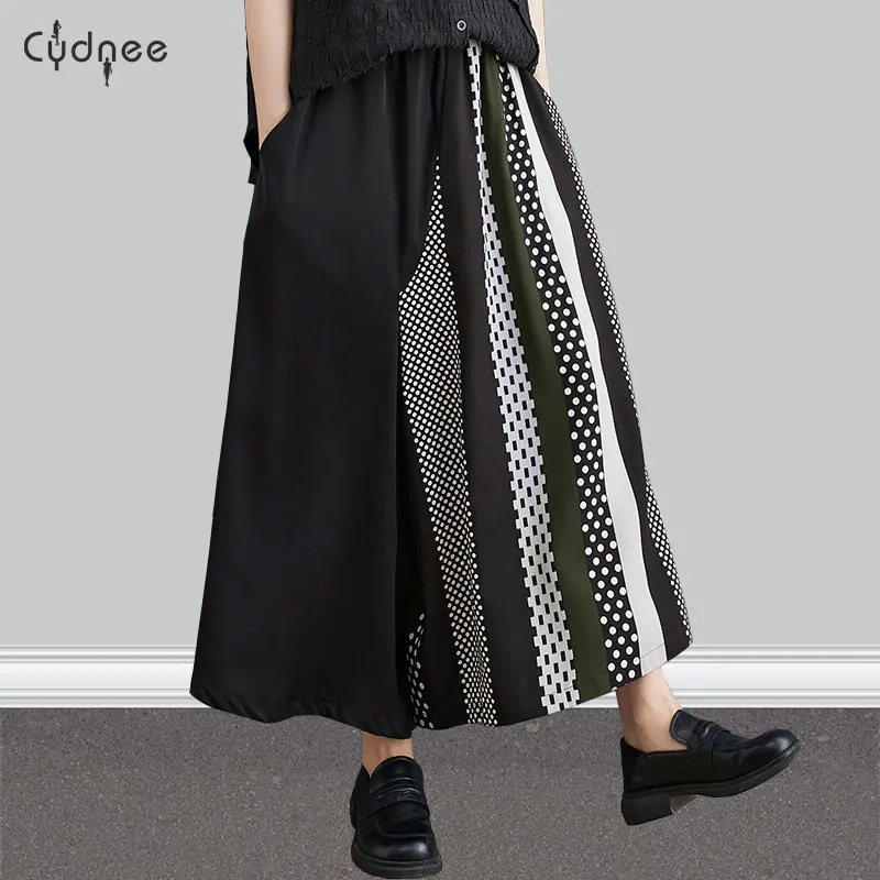 Womens Hakama Baggy Wide Leg Casual Stretch Palazzo Lounge Patchwork Loose Comfy Pajama Rompers Plus Size Pantalones Slacks