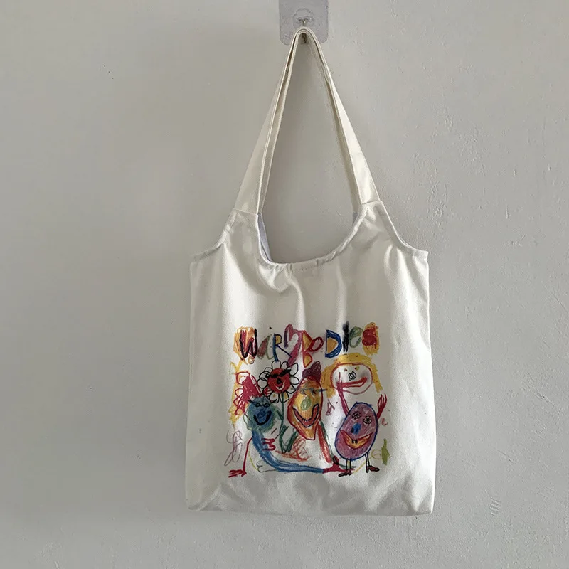 Women\'s Bags on Offer Tote Shopping Bag for Lady Literary Cartoon Canvas Shoulder Bag Women Student Cotton Cloth Eco Shopper Bag