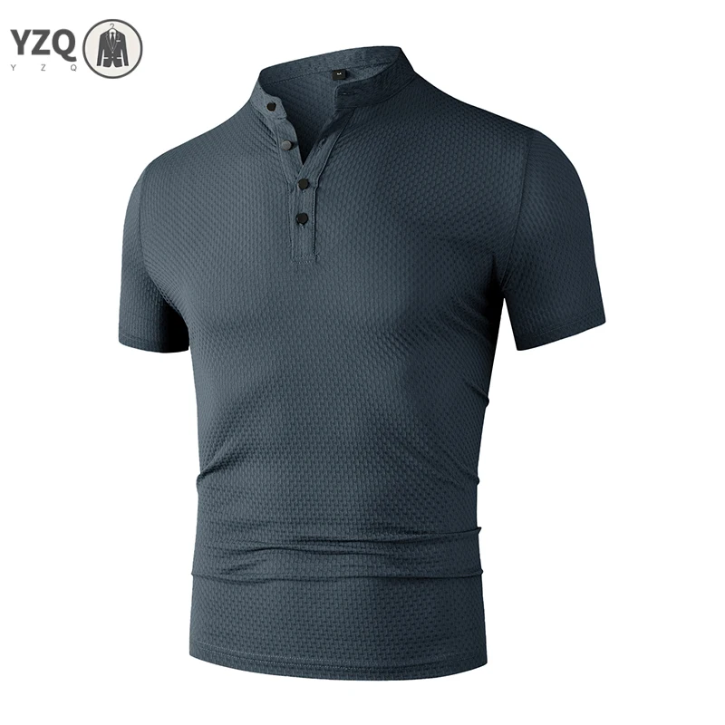 Men's Business Casual Short Sleeve POLO Shirt Bone Flower Solid Color Breathable Comfortable Fashion Summer Versatile Top image 3