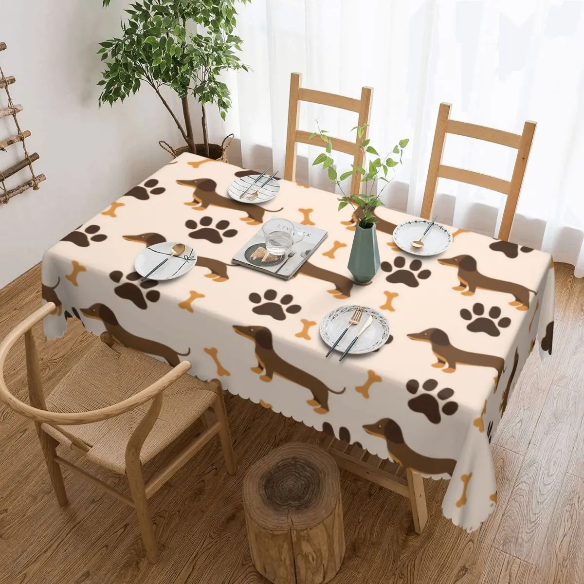 

Rectangular Fitted Dachshund Sausage Dog Table Cloth Oilproof Tablecloth Outdoor 45"-50" Table Cover