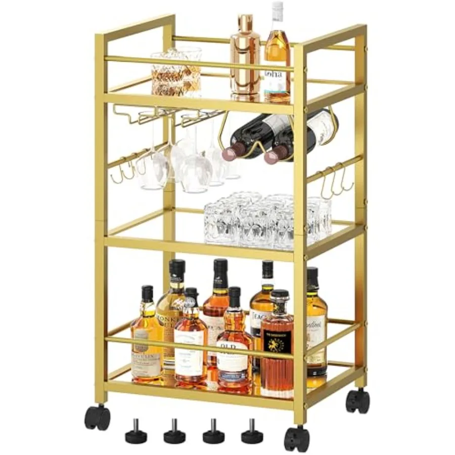 

Bar Cart, Serving Cart for Home, Microwave Cart, Drink Cart, Mobile Kitchen Shelf with Wine Rack and Glass Holder, Rolling Beve