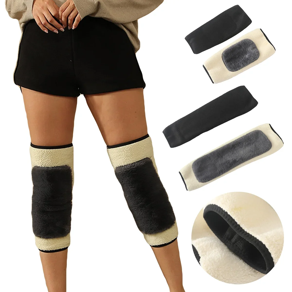 Women's Winter Thermal Knee Pad 1 Pair Non-Slip Elastic Cold Leg Warm Wool Knee Support Protector Sport Brace for Cold Weather