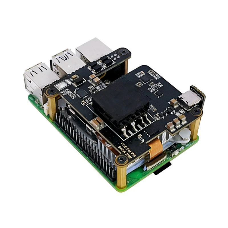 For Raspberry Pi 5 POE With PD Trigger Activation Type C Pcie-M.2-Nvme-SSD Power Ethernet 802.3Af/At With Cooler