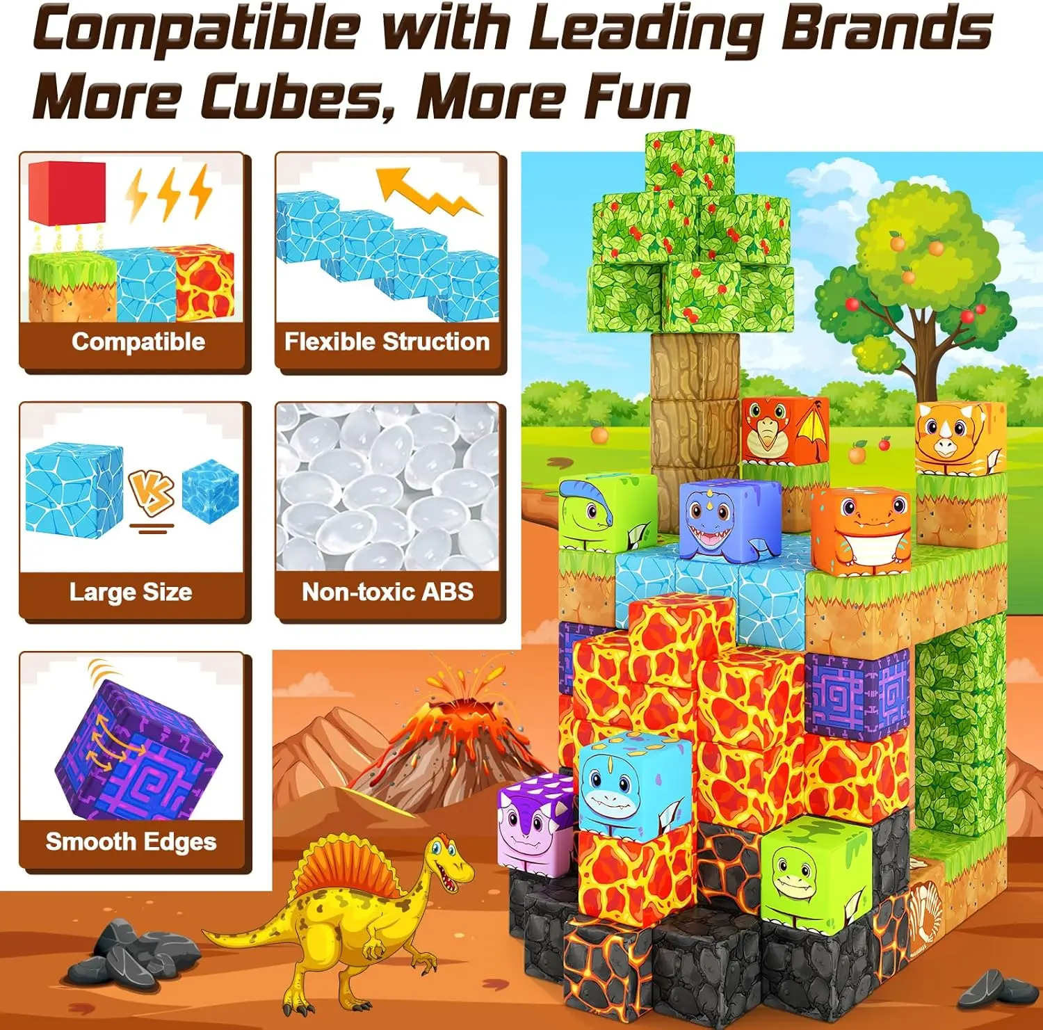 Magnetic Building Blocks Outdoor Toddler Toys for 3+ Year Old Boys & Girls, Dinosaur Toys Magnetic Blocks, Creative Jurassic Scenes Kids Toy Games