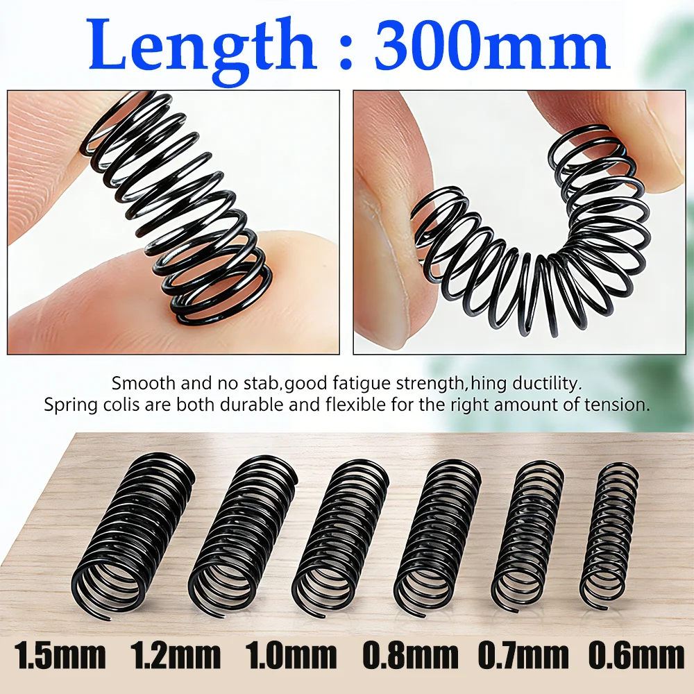 2pcs Long 300mm Spring Return Black Compression Steel Springs Wire Diameter 0.6/0.7/0.8/1.0/1.2/1.5mm Mechanical Pressure Spring