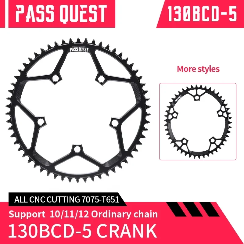 

PASS QUEST-Hollow Narrow Wide Chainring, 130BCD, 42-58T, Fit for Road Bike, Black Chainwheel