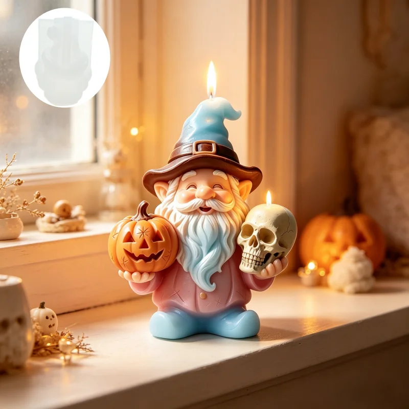 Candle Mold Halloween Dwarf Candle Mold, DIY Pumpkin and Skull Wizard Dwarf Silicone Candle Mold, Halloween Home Decoration,