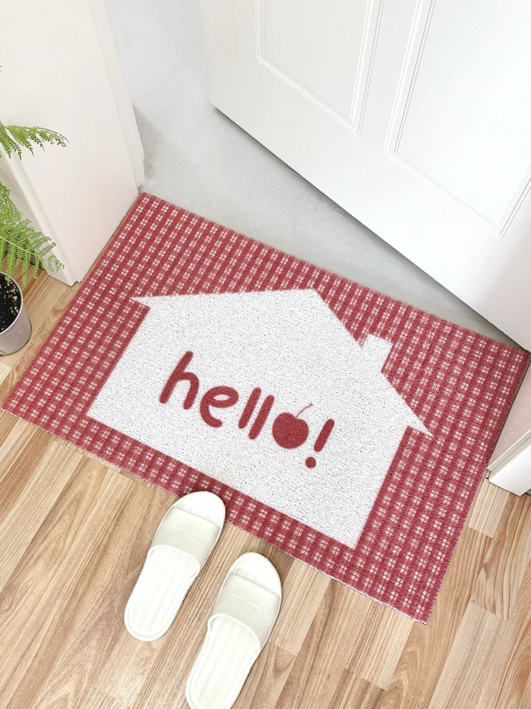 

New Year Festive Cartoon Red Ins Home Entrance Door Mat Anti-Slip Dirt Resistant Silk Circle Floor Mat for Home Decoration