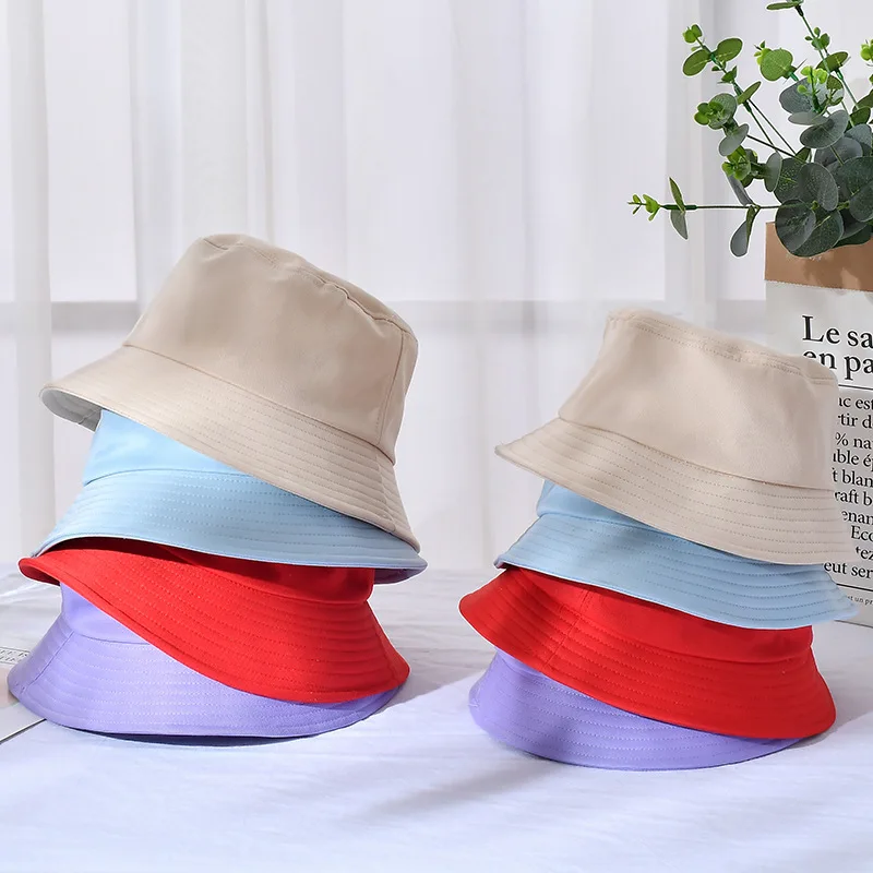 Custom Logo Unisex Cotton Bucket Hats Women Summer Sunscreen Panama Hat Men Solid Color Sunbonnet Fedoras Outdoor Fisherman Hat