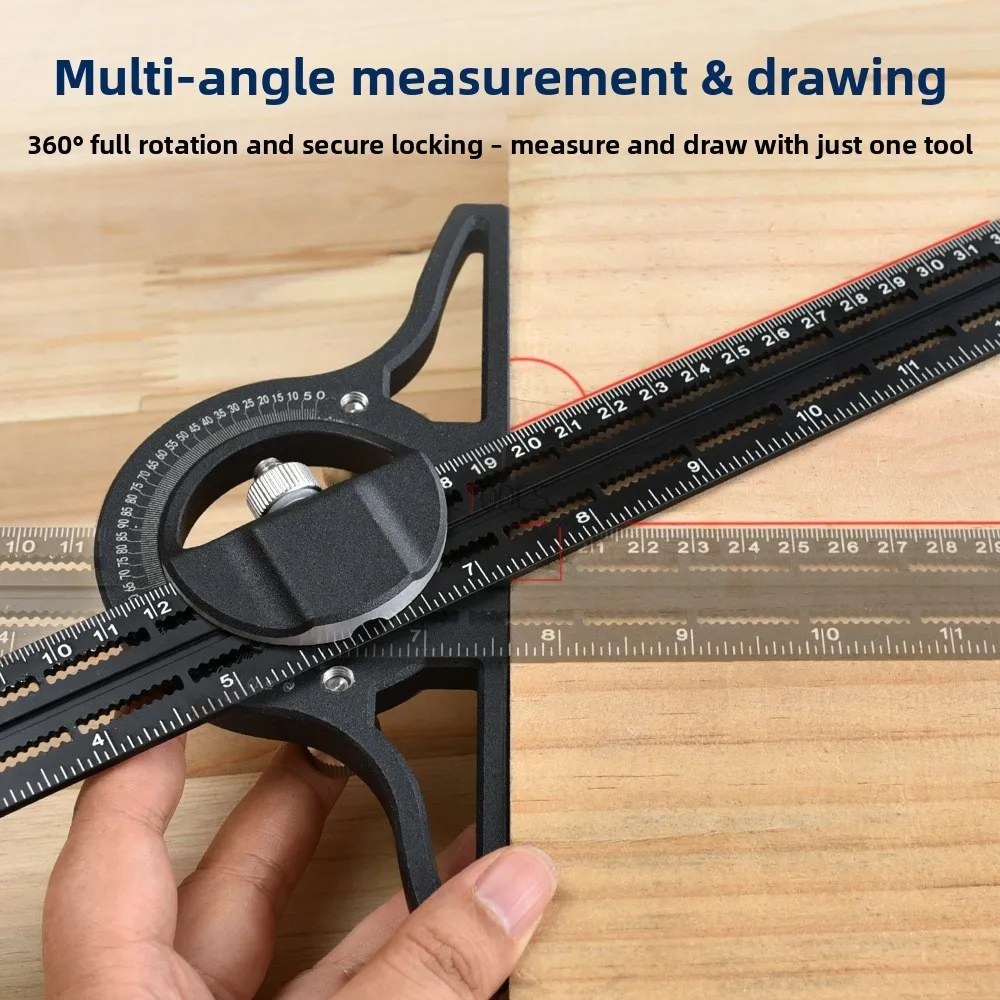 360° Adjustable Woodworking Angle Ruler 2 in 1 Vernier Combination T-Square Edge Marking Locator Gauge Measuring Scriber Tool