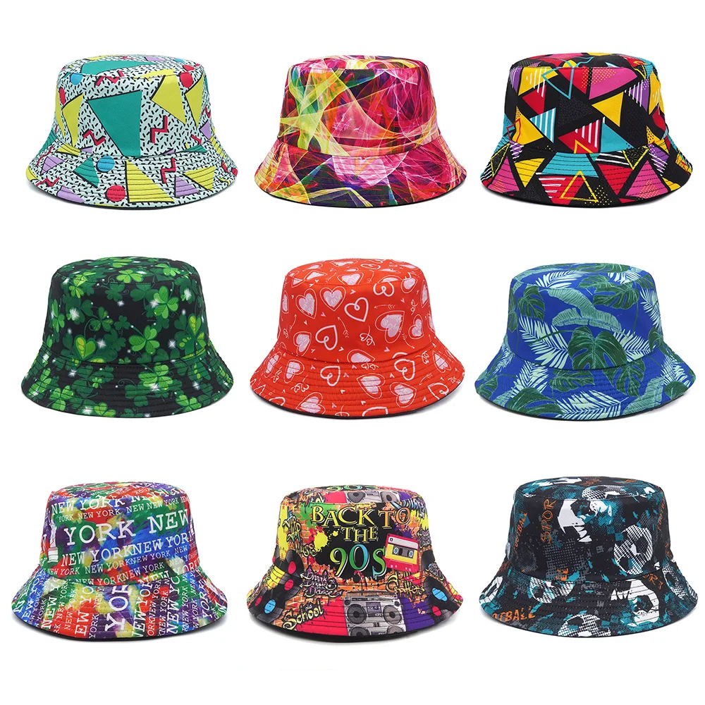 Panama Bucket Hats Animal Letter Print Fisherman Hat Summer Sun Hats for Women Men Reversible Fishing Cap