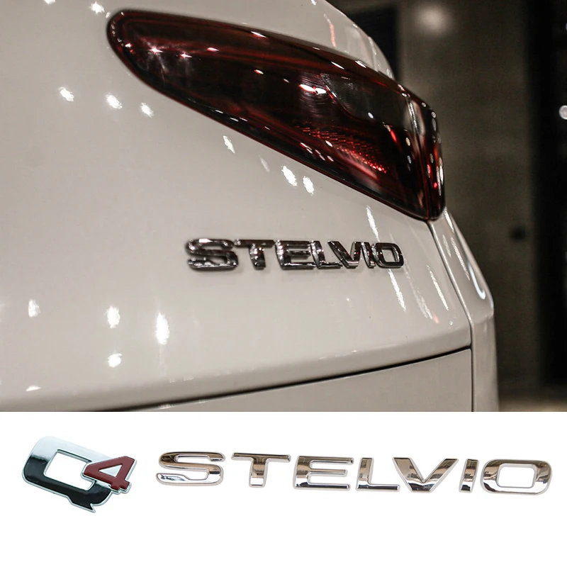 

Silver STELVIO Emblem Rear Badge Trunk Logo Car Stickers For Alfa Romeo Stelvio Q4 VELOCE