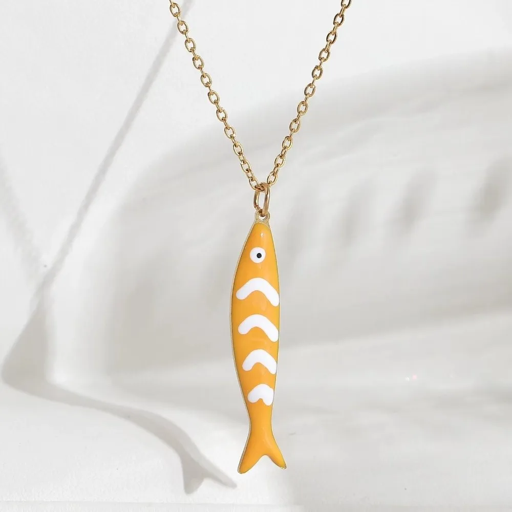 Stainless Steel Stripe Fish Charms Pendant Lightweight Enamel Marine Organisms Jewelry Lovely Design Gold Plated