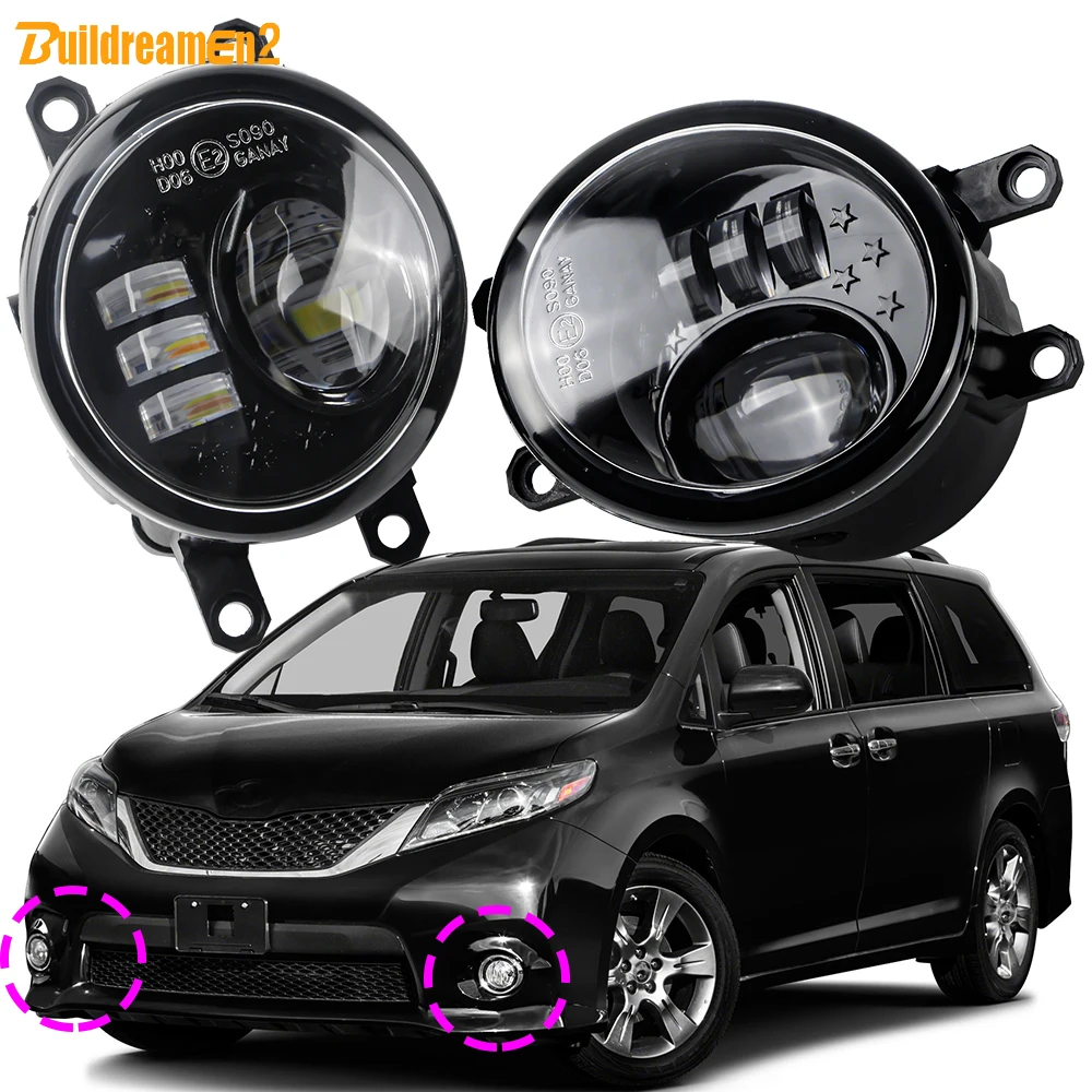 2-częściowe szklane soczewki LED Światło przeciwmgielne DRL do Toyota Sienna 2009-2020 Samochód prawy + lewy Światło przeciwmgielne 30W 6000LM