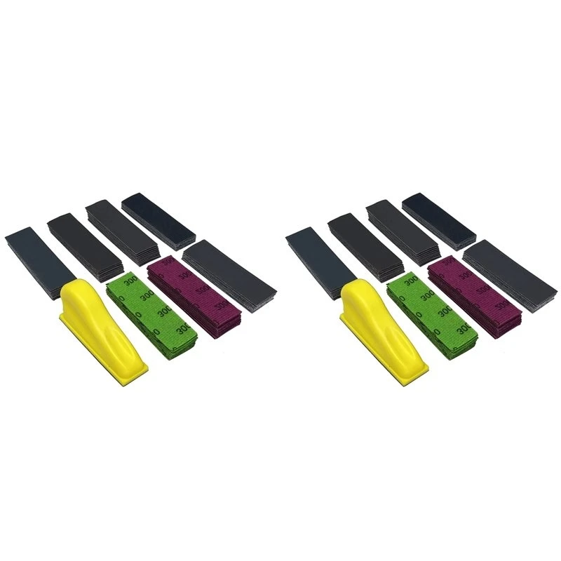 ABZL 2 Set 3.5X1inch Mini Sandpaper With Hook And Sanding Block Assorted 400/600/800/1000/1500/2000/3000 Grits For Polishing