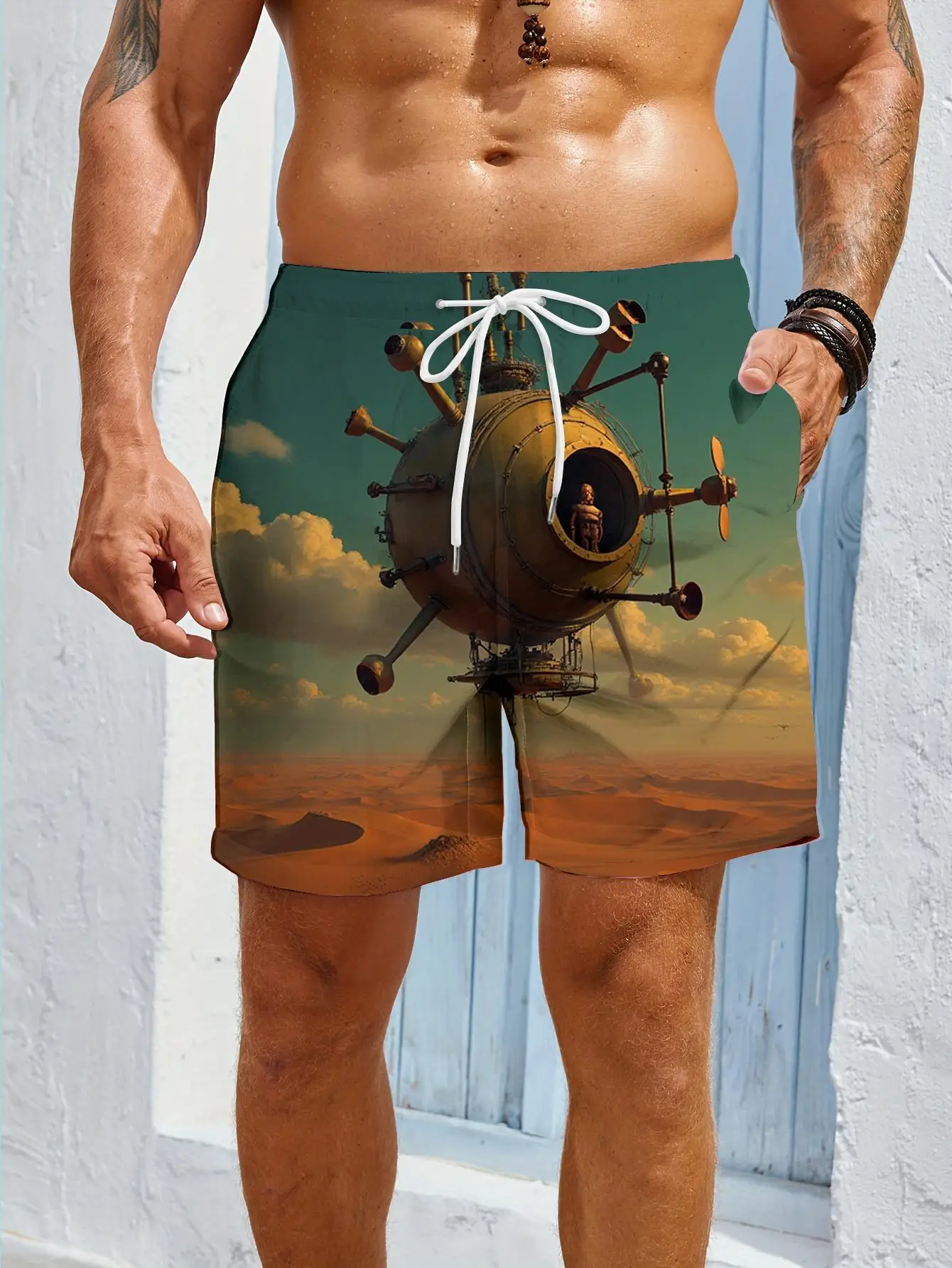 

1pcs Men's Short swim trunks2026 Summer 3D Printed Short sleeve Training pants Quick drying Breathable Polyester running