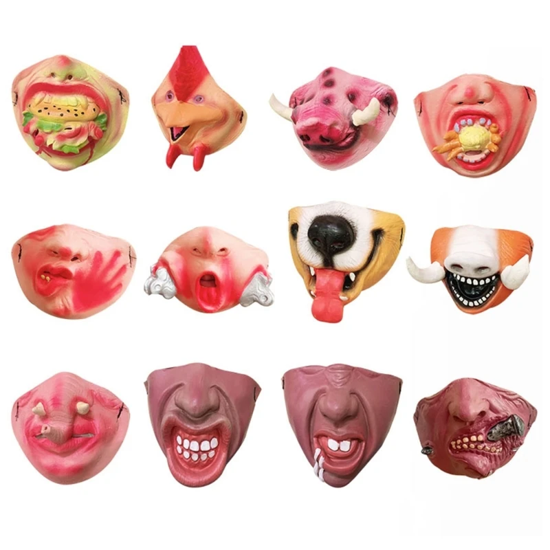 

652F Halloween Mask Half Face Animal Mask Funny Novelty Mask Latex Horror Clown Mask Prank Toys for Performances Carnivals