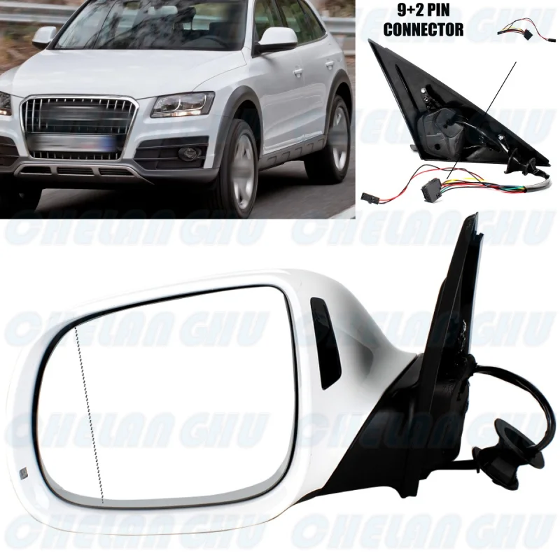 

For Audi Q5 2009 2010 2011 2012 2013 2014 2015 Left 9+2 Pins White Painted Power Adjust Auto Fold Puddle Lamp Mirror Assembly