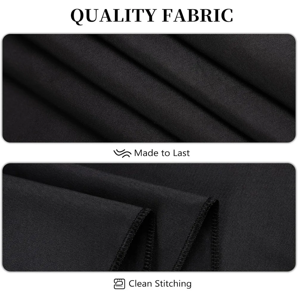 ผ้าปูโต๊ะโพลีเอสเตอร์ 60 x 102 สำหรับโต๊ะสี่เหลี่ยมผืนผ้าขนาด 6 ฟุต - ป้องกันรอยยับและซักได้, ผ้าคลุมตกแต่งสีดำ