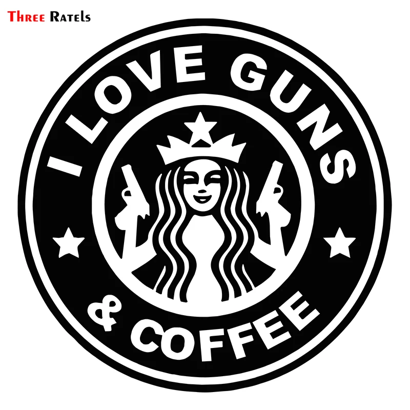 Three Ratels ALWW201 #15x15cm I Love Guns And Coffee Funny Auto Sticker Decals Decal Car Not Reflective