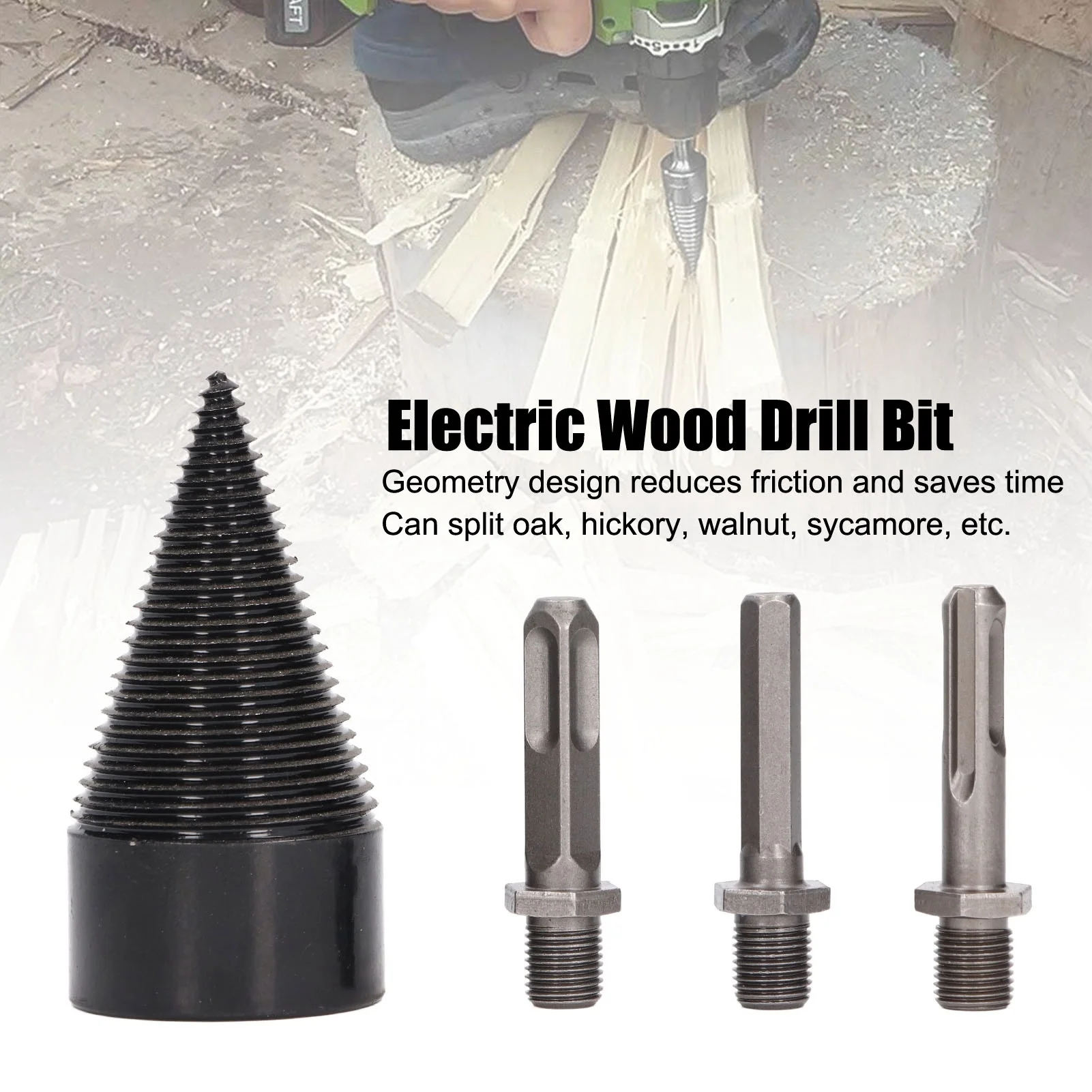 

Wood Splitter Drill Bit Electric Firewood Log Splitter Bit Set with Removable Shanks Carbon Steel Wood Splitter Bit
