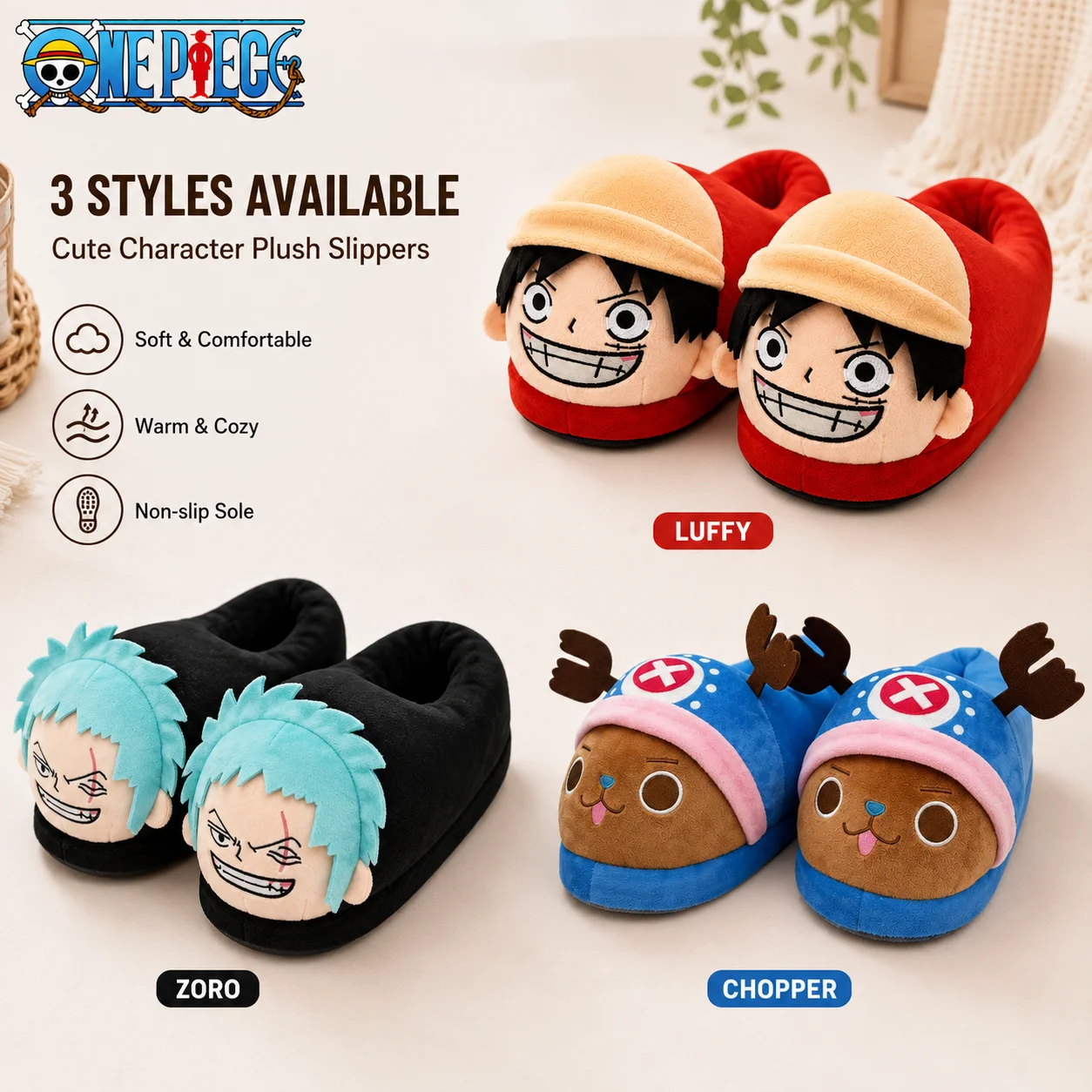 Winter Clothing Anime - One Piece Luffy Zoro Chopper Plush