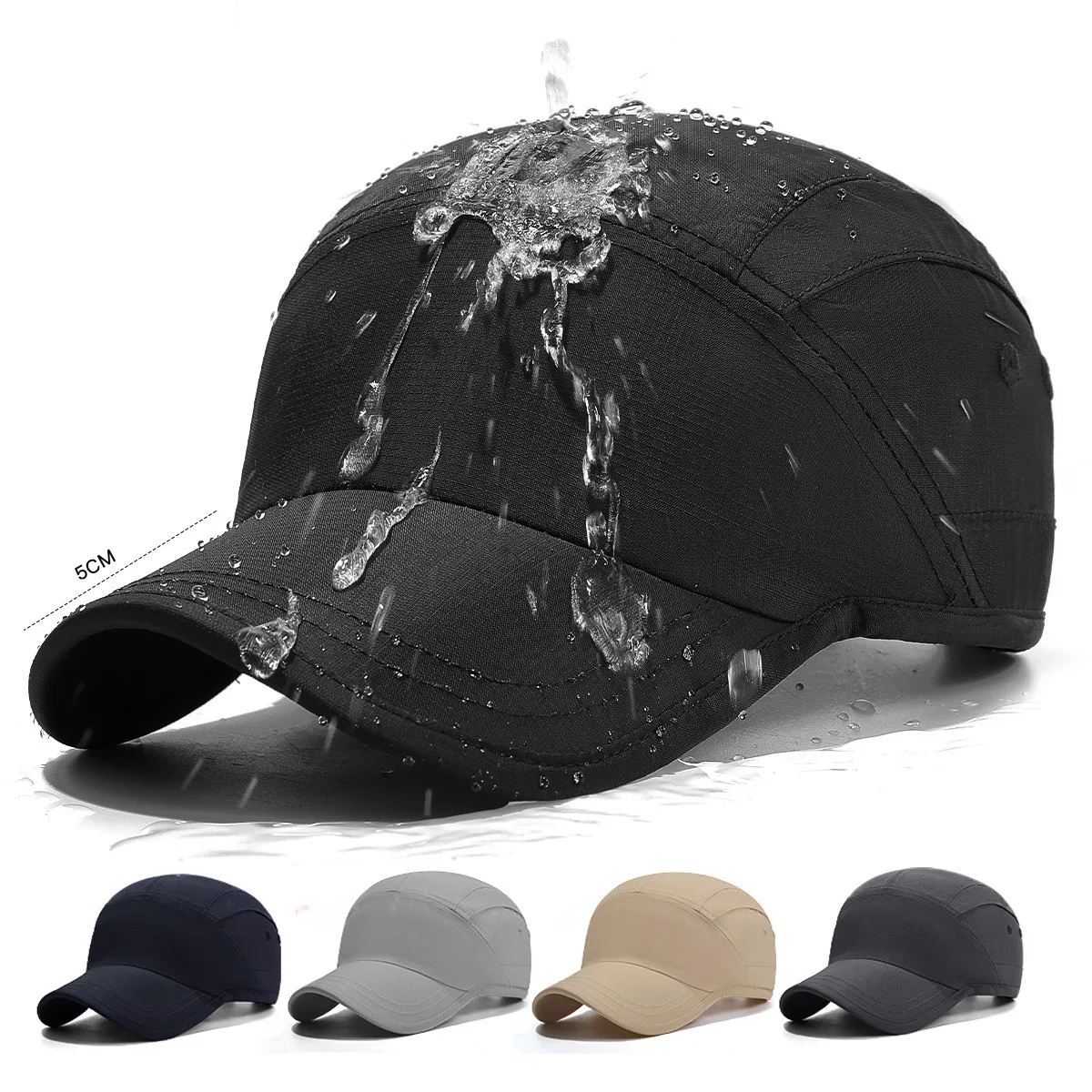 Plain Panel Splicing Short Brim Edge Baseball Cap, Outdoor Breathable Sun Protection Hat, Waterproof Adjustable Dad Cap