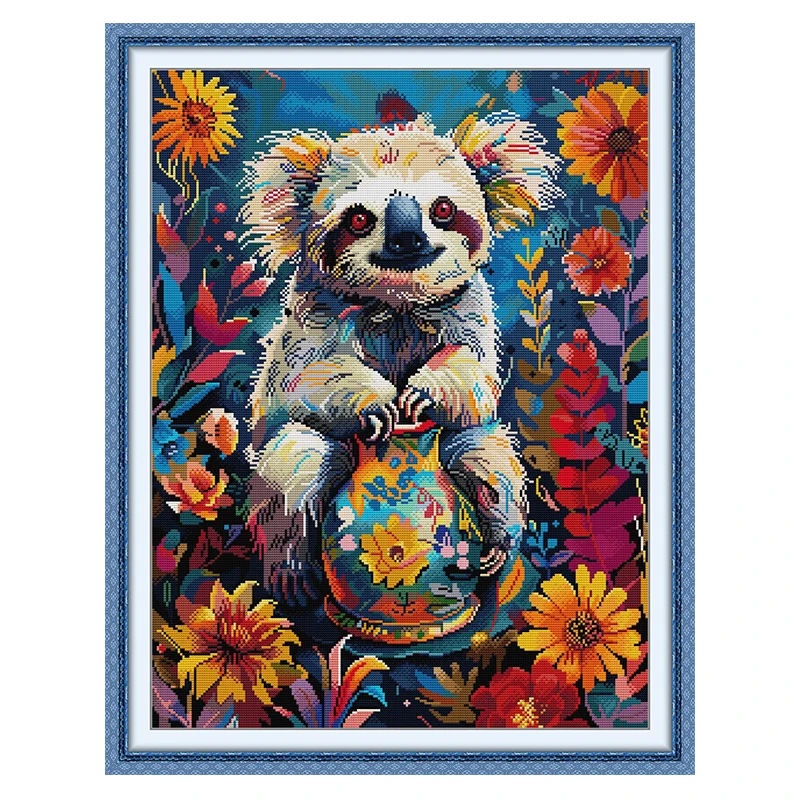 Joy Sunday Sloth Patterns Counted Cross Stitch Set DIY 11CT 14CT 16CT Stamped DMC Cross-stitch Kit Embroidery Needlework Crafts