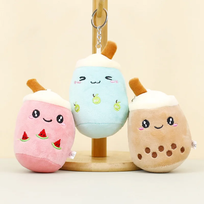 Leite Chá Chaveiro de pelúcia para menina, pingente de mochila recheado bonito, desenhos animados kawaii, presentes do dia dos namorados, 12cm