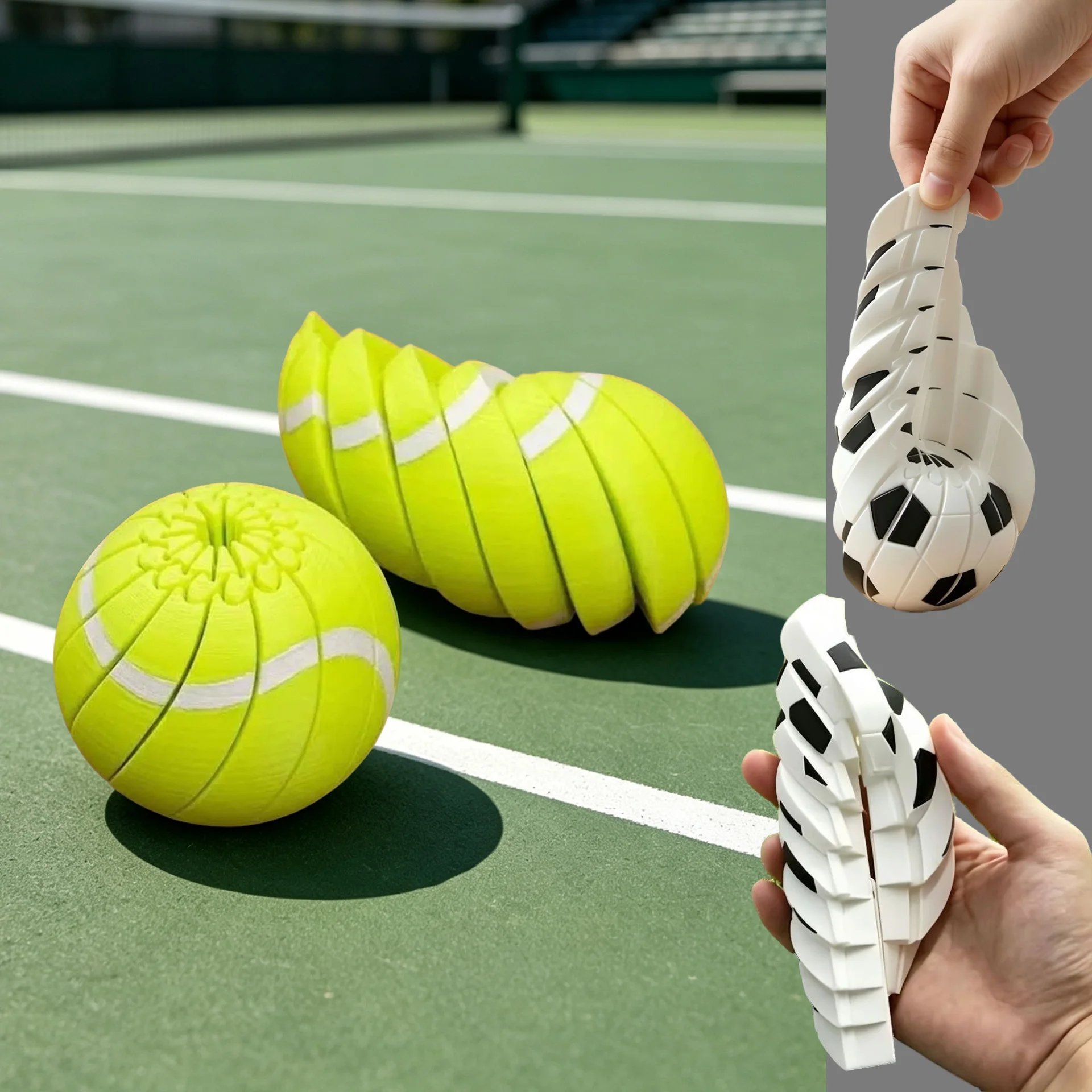 3D-gedruckter wandelbarer Ball mit flüssigem Fluss, Fidget Soccer Twist Sphere Gear, Angstlinderungsbälle, Ornamente, Spielzeug