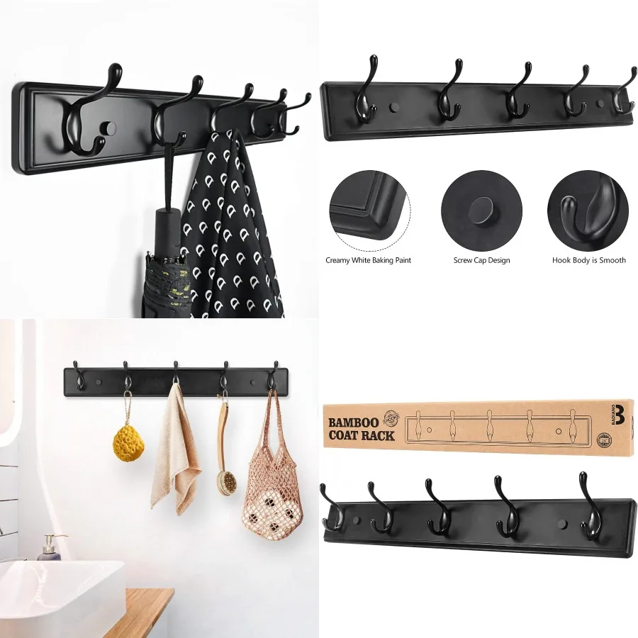 

Сверхмощная настенная деревянная вешалка для одежды с 5 двойными крючками для организации полотенец, сумок, шапок и курток в шкафу, прихожей