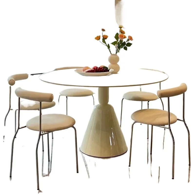 

Cream wind pure white rock slab dining table household dining table and chairs modern simple small apartment round holy grail
