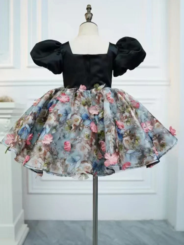 

Детское платье для прямой трансляции нового детского платья 2025 года, черное платье принцессы в европейском и американском стиле на один год.