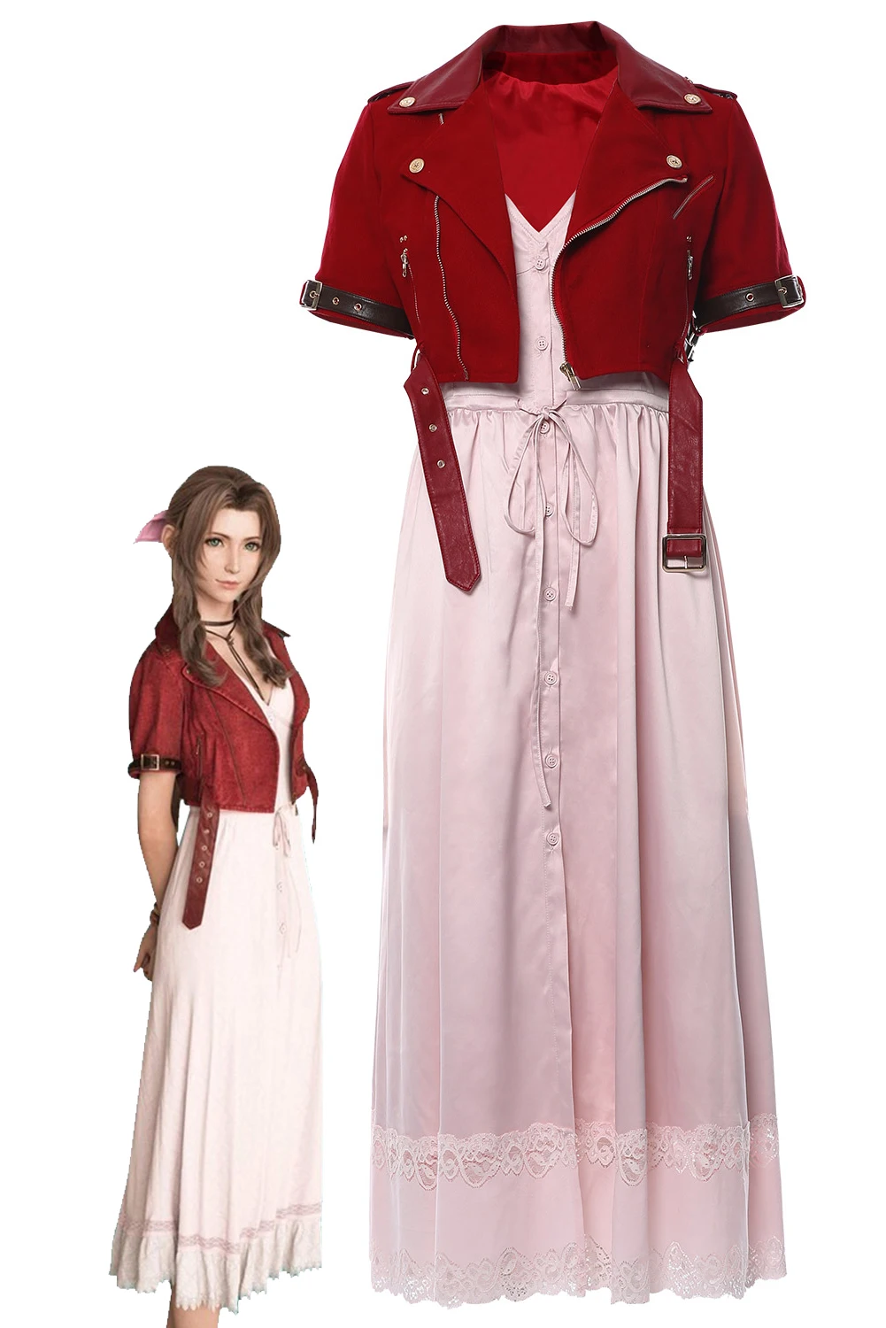 Final Fantasy VII Cosplay Costume Aerith Gainsborough Jacket Dress Outfits Women Halloween Party Clothes For Ladies Role Play