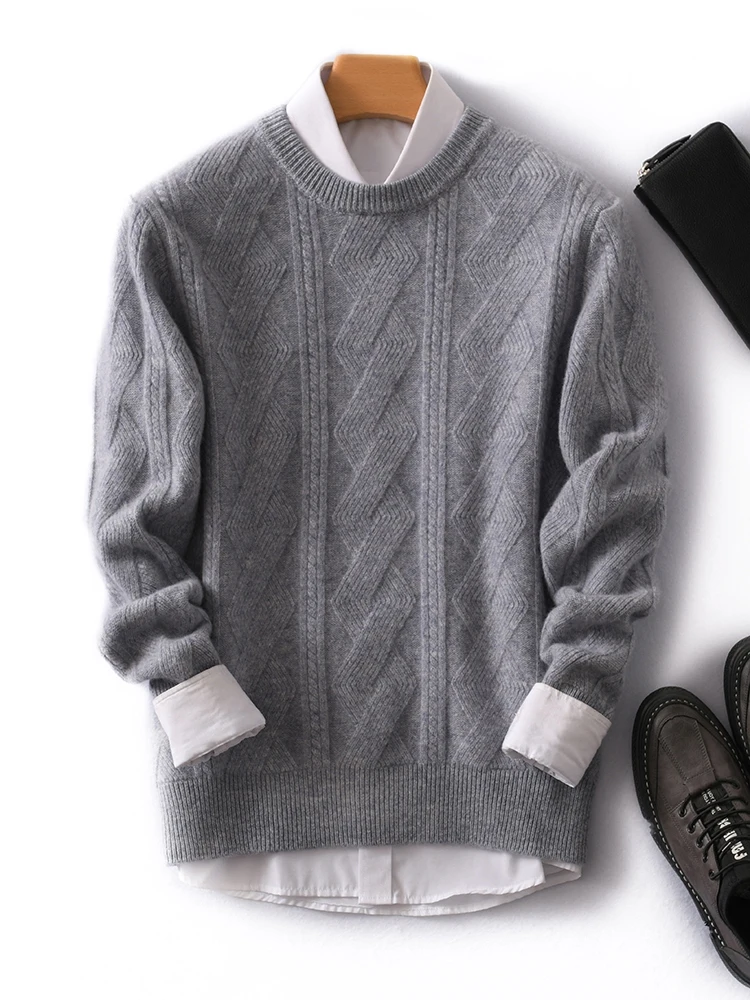 

Осень-зима Thiened 00% чистая шерсть мужской круглый вязаный свитер Ne повседневный свободный большой размер вышитый трикотаж