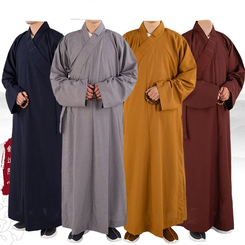 Roupa tradicional chinesa para homens, longas vestes para o budismo, Roupa budista monge para adultos, vestido de meditação Haiqing