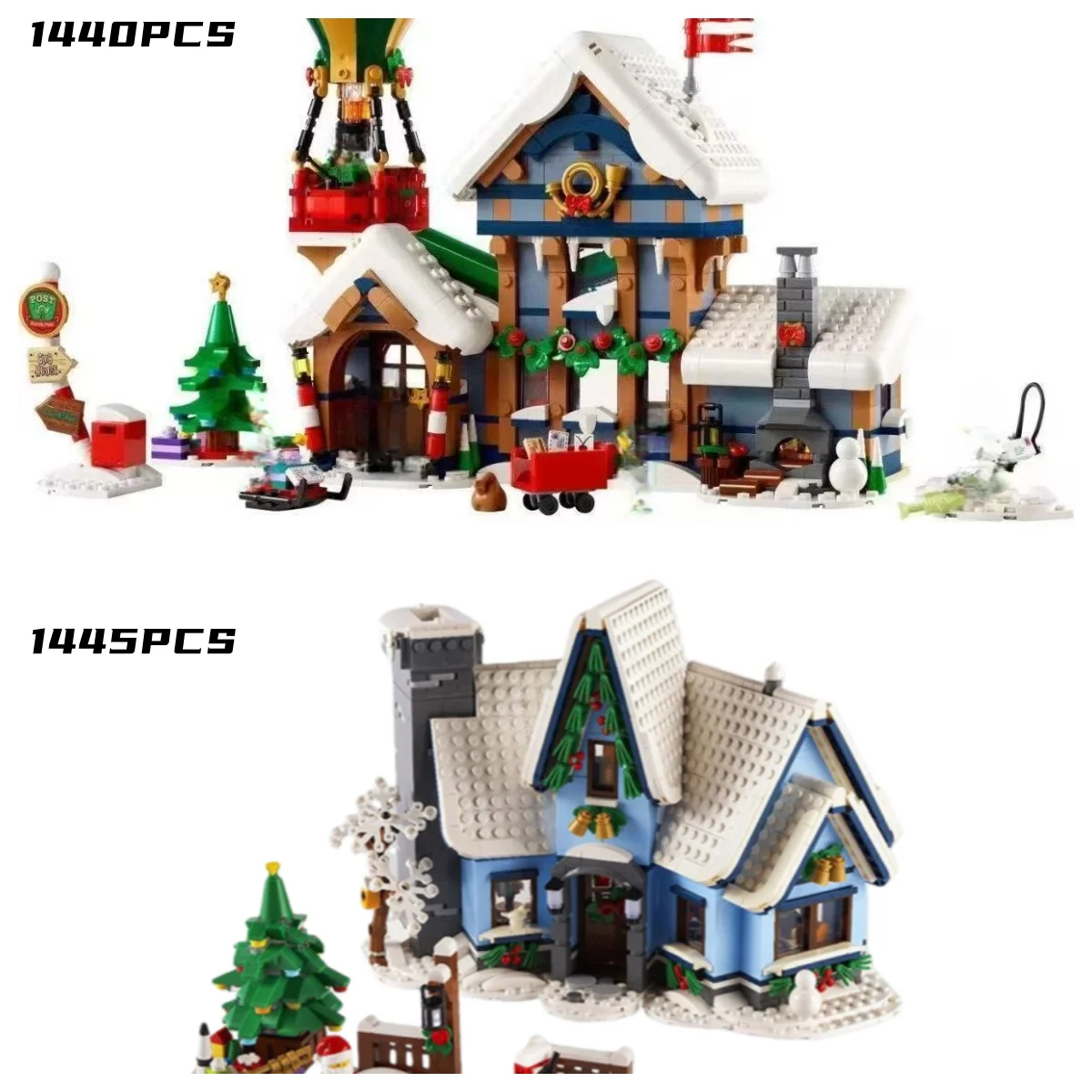 aMoc 2025 ديكور المنزل الاحتفالي للأطفال الشتاء سانتا رجل يقدم الهدايا 10339 مكتب البريد منزل هدية الكريسماس مبنى MOC #3