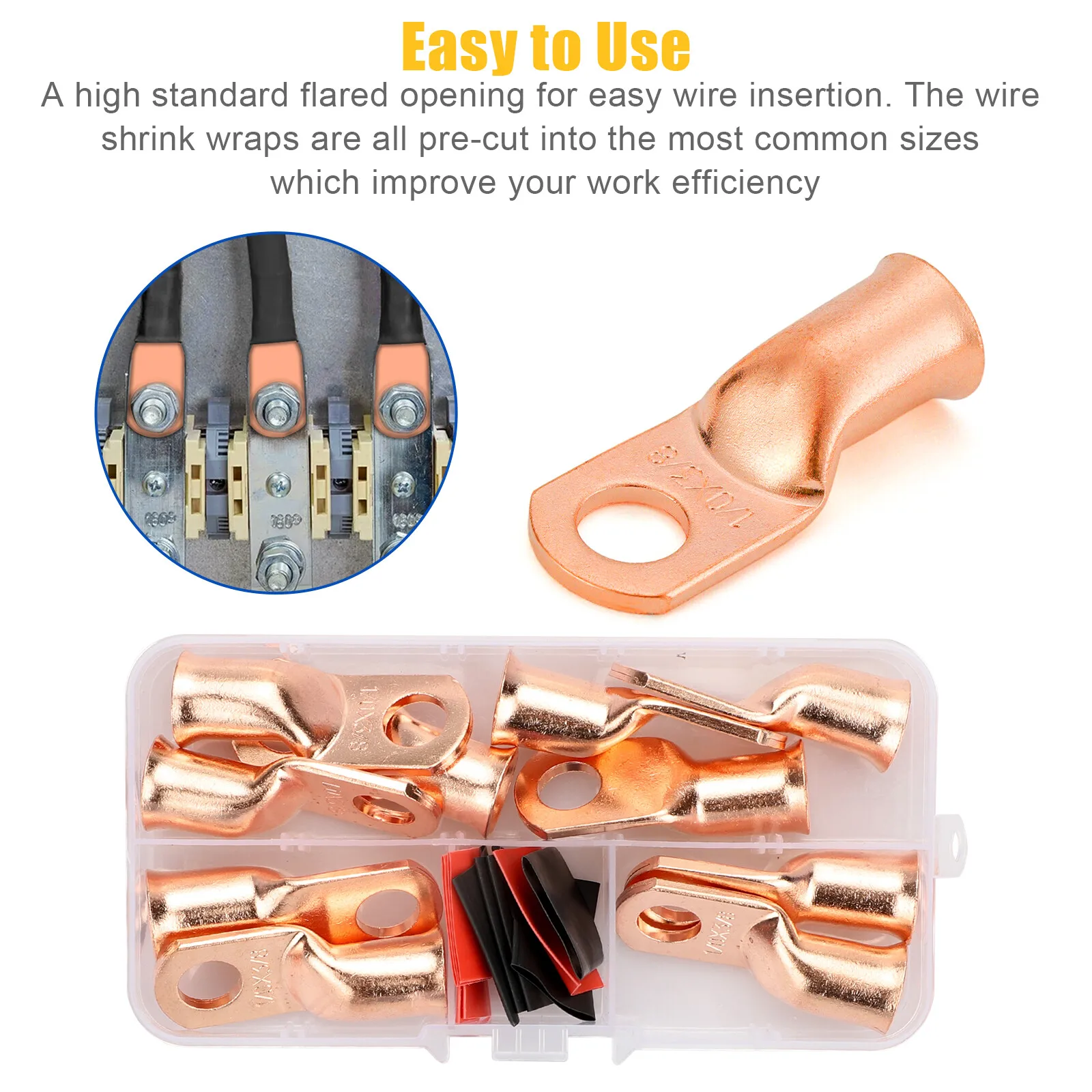 20 capicorda in rame calibro 1/0 con terminali ad anello termorestringenti NERO e ROSSO