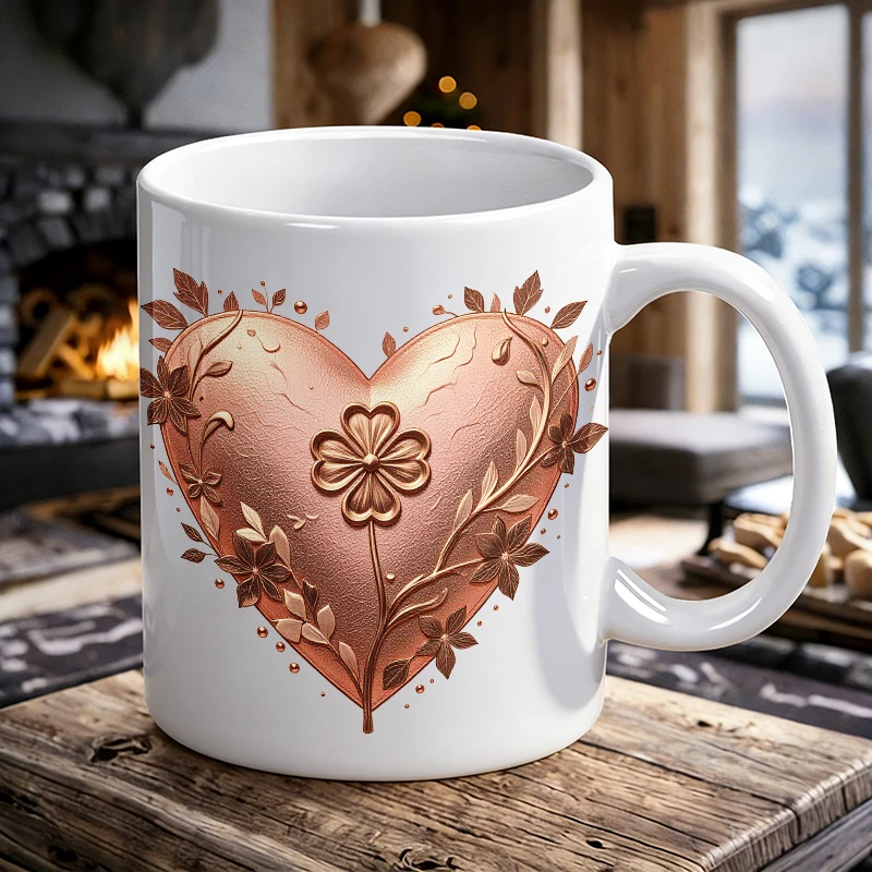 

1PCS Creative Rose and Golden Flower Heart Ceramic Mug, Coffee Cup, Milk Cup, Office Tea Cup, Drinking Cup, Fade-Resistant