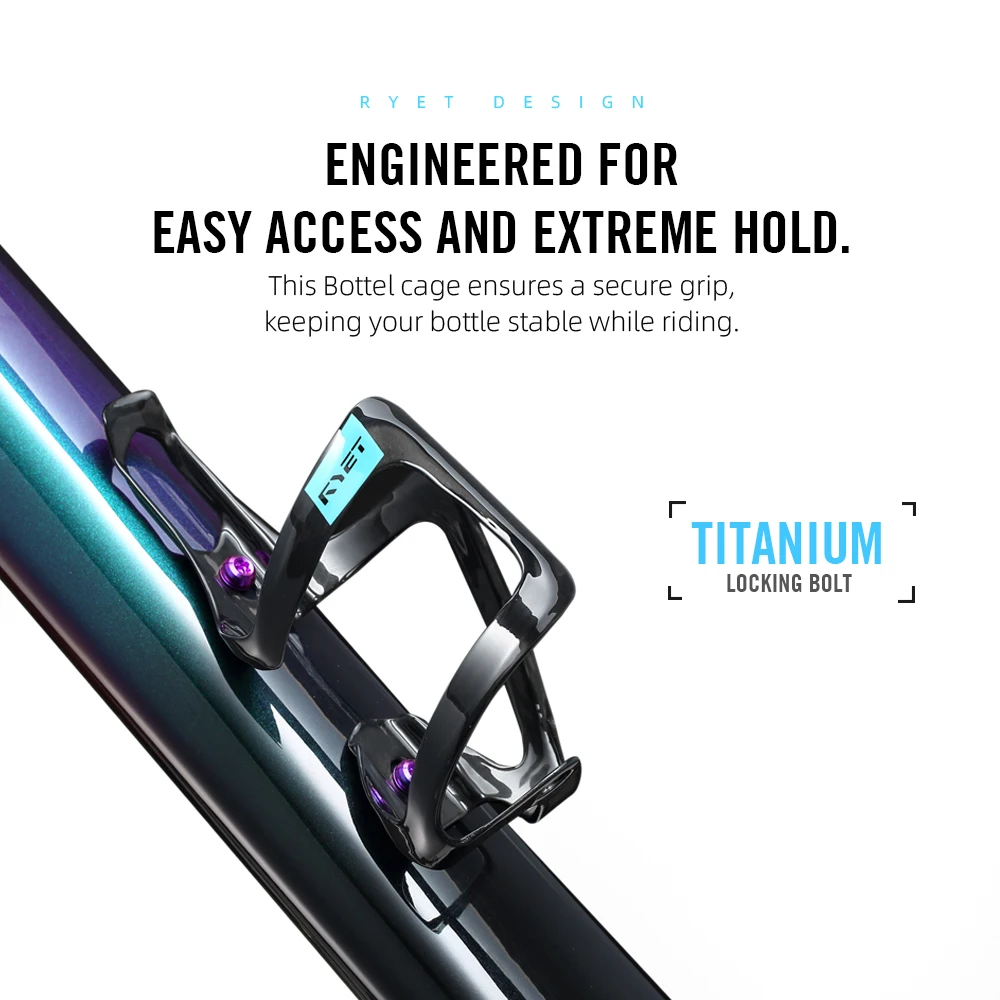 RYET Vollcarbon 25g Ultraleichter Fahrrad-Flaschenhalter mit rechter Seitenladung und Regenbogen-Titanschraube für Renn- und Mountainbikes