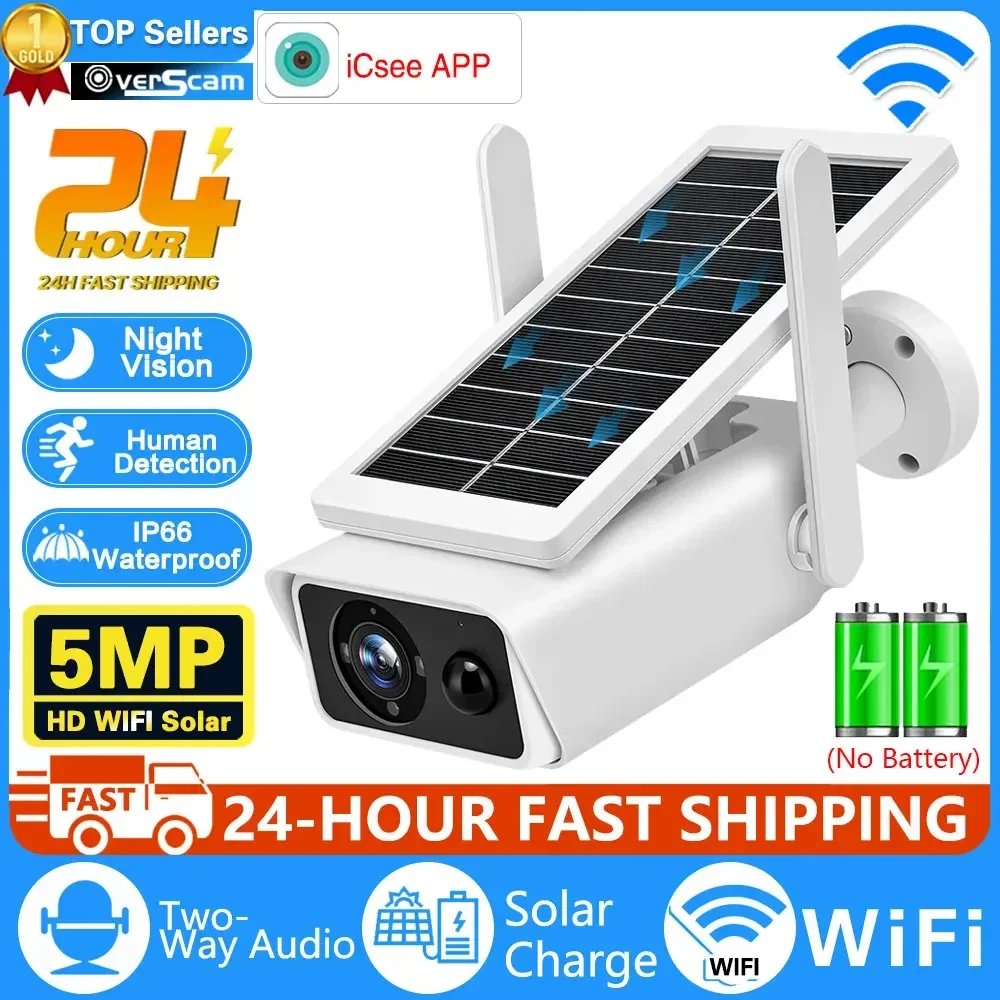 

5MP Solar Camera Wifi Outdoor Wireless Powered Two-Way Audio Night Vision Surveillance Security Protection CCTV PIR IP Camera