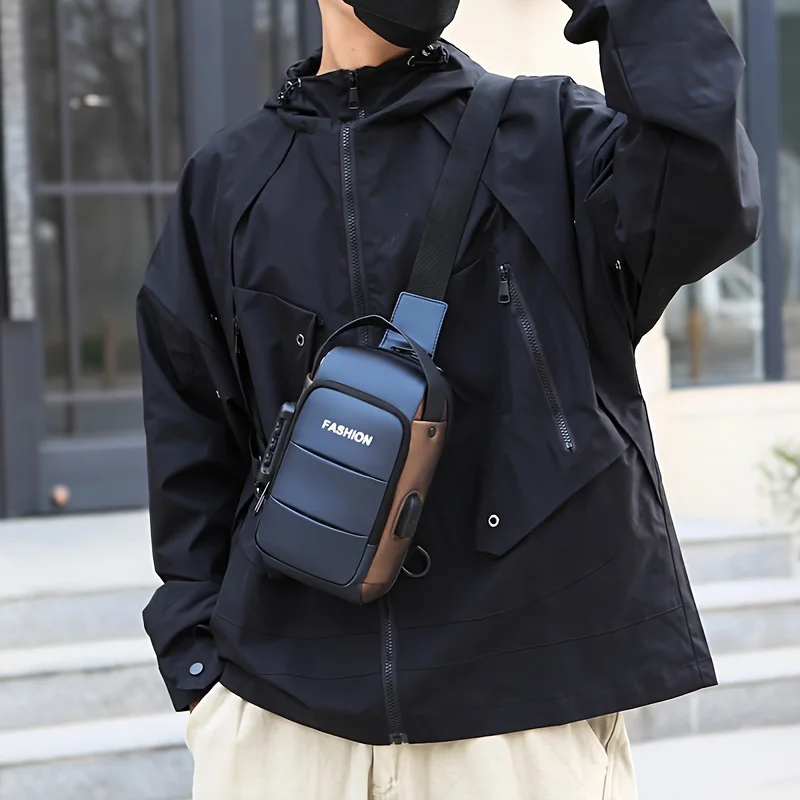 Borsa a tracolla antifurto con blocco password per uomo, borsa a tracolla casual alla moda per i pendolari quotidiani e gli sport all'aria aperta